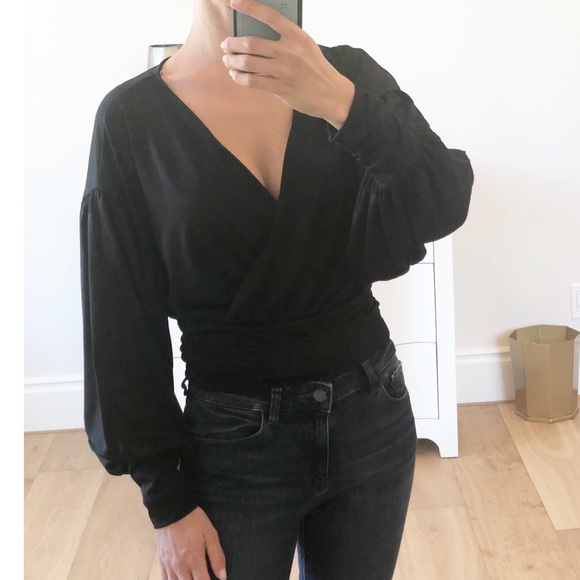 Black Surplice Long Sleeve Top Small - Picture 4 of 8